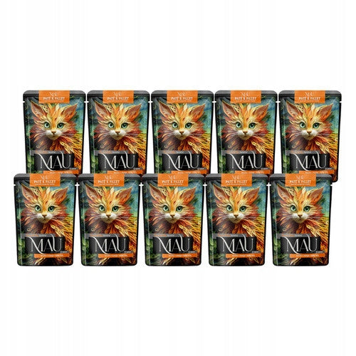 MAU Junior mokra karma dla kociąt 10x85 g bezzbożowa, pasztet i filet – kaczka z mango