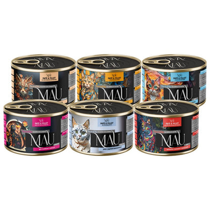 MAU Karma mokra dla kota mix 6 smaków – pasztet i filet, puszki 6 x 185 g