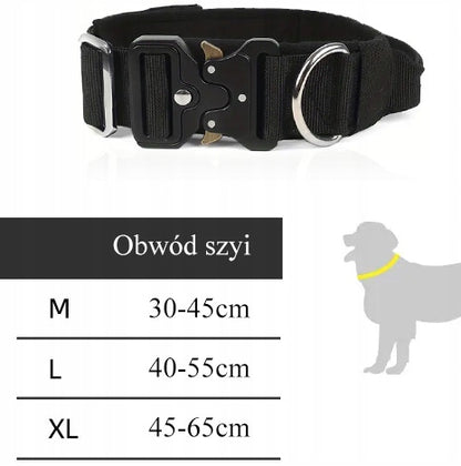 ZOO PLUM Obroża taktyczna dla dużego psa XL 45-65 cm, metalowa klamra z blokadą – czarna