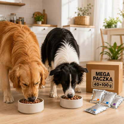 Mokra karma dla psa w saszetkach 40 x 100 g, 4 kg – dla dorosłych psów, mix indyk i cielęcina