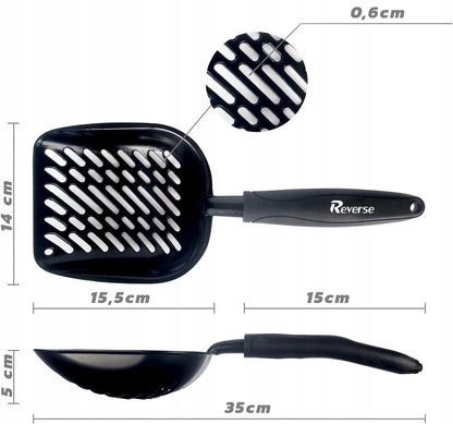 Reverse Metalowa łopatka do kuwety dla kota 35 cm – duża, do każdego żwirku, czarna