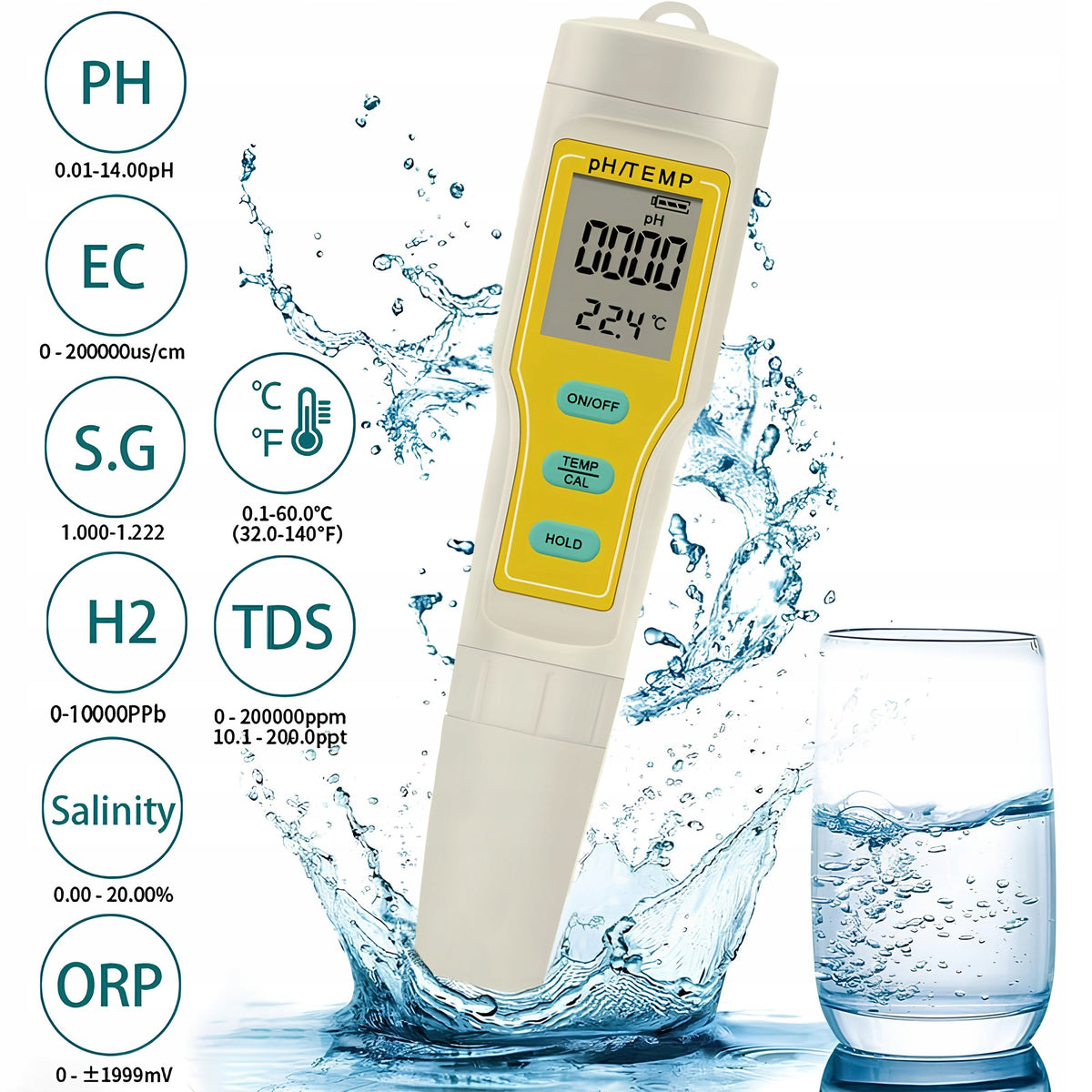 Renew Force Elektroniczny miernik pH wody 2w1 z pomiarem temperatury i ATC – do akwarium