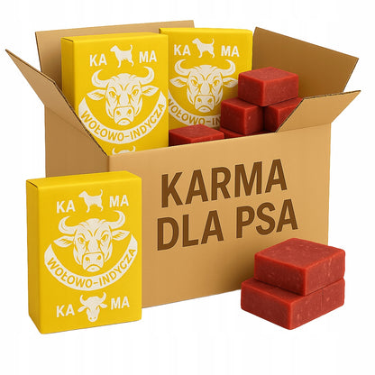 Mrożone mięso dla psa BARF 10 kg – wołowina i indyk z kością, 40 kostek po 250 g