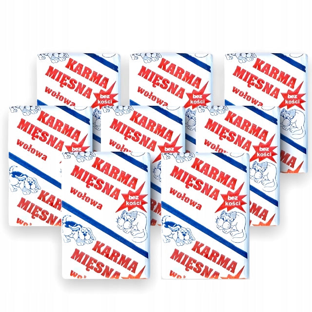 Mrożone mięso wołowe dla psa BARF 10 kg – 100% wołowina bez kości, kostki 40 x 250 g