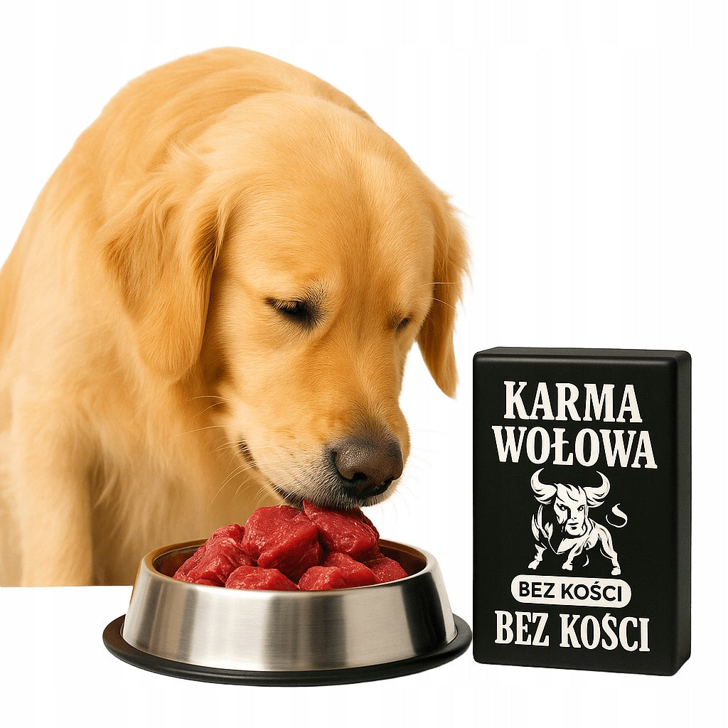 Mrożone mięso wołowe BARF dla psa bez kości 10 kg – 40 kostek po 250 g, 100% wołowina