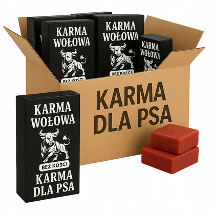 Mrożone mięso wołowe BARF dla psa bez kości 10 kg – 40 kostek po 250 g, 100% wołowina