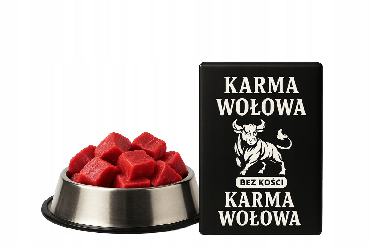 Mrożone mięso wołowe BARF dla psa bez kości 10 kg – 40 kostek po 250 g, 100% wołowina