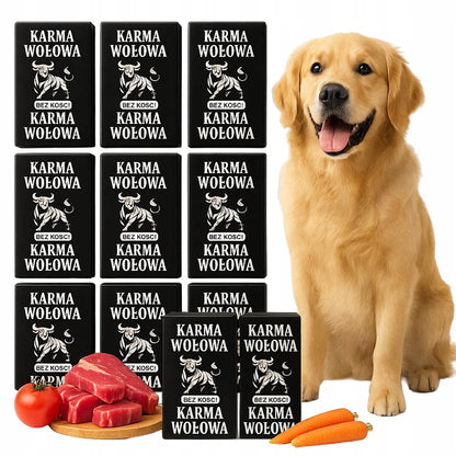 Mrożone mięso wołowe BARF dla psa bez kości 10 kg – 40 kostek po 250 g, 100% wołowina
