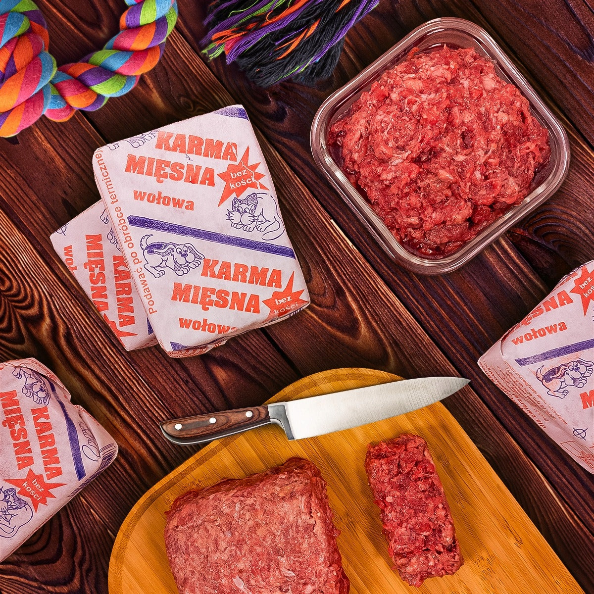 Mięso mrożone dla psa BARF 10 kg, 40 kostek po 250 g, bez zbóż – wołowina