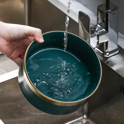 PAGMIL Podwójna miska ceramiczna dla psa i kota 2 x 400 ml na drewnianym stojaku – zielona