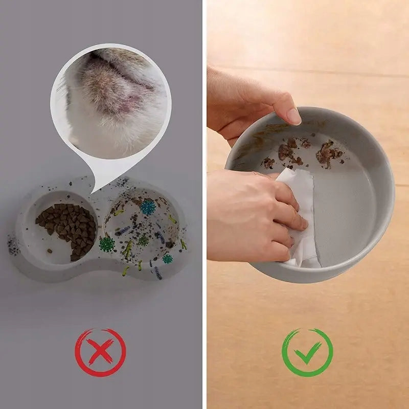 PAGMIL Podwójna miska ceramiczna dla psa i kota 2 x 400 ml na drewnianym stojaku – zielona