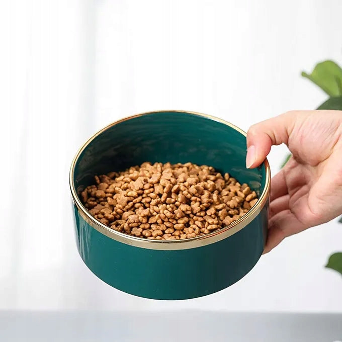 PAGMIL Podwójna miska ceramiczna dla psa i kota 2 x 400 ml na drewnianym stojaku – zielona