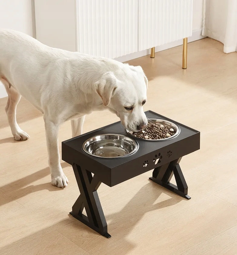 DOGSY Podwójna miska dla psa na stojaku 2 x 1 l, regulowana, stal nierdzewna – czarna