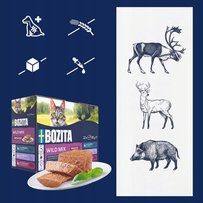 Bozita mokra karma dla kota bezzbożowa 12 x 85 g – mus z dziczyzną, renifer i dzik