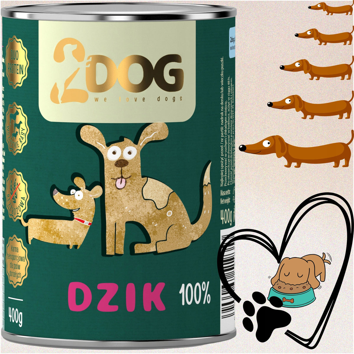 2DOG Mokra karma dla psa z dzikiem 400 g – monoproteinowa, bezzbożowa, hipoalergiczna