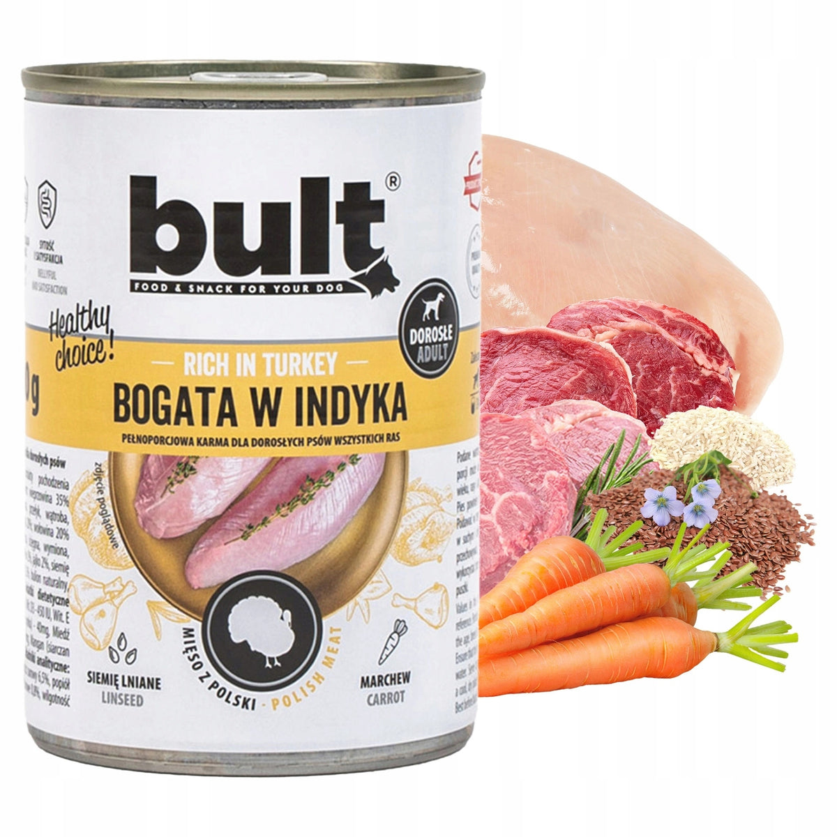 BULT Mokra karma dla psa 75% mięsa – 12 puszek x 800 g dla dorosłych psów, mix smaków