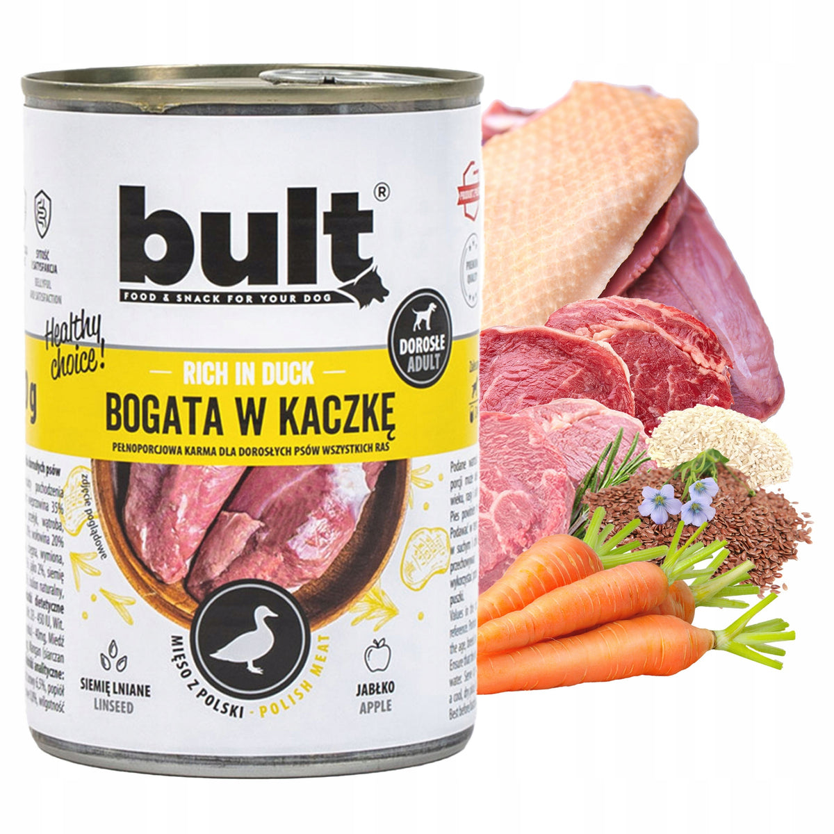 BULT Mokra karma dla psa 75% mięsa – 12 puszek x 800 g dla dorosłych psów, mix smaków