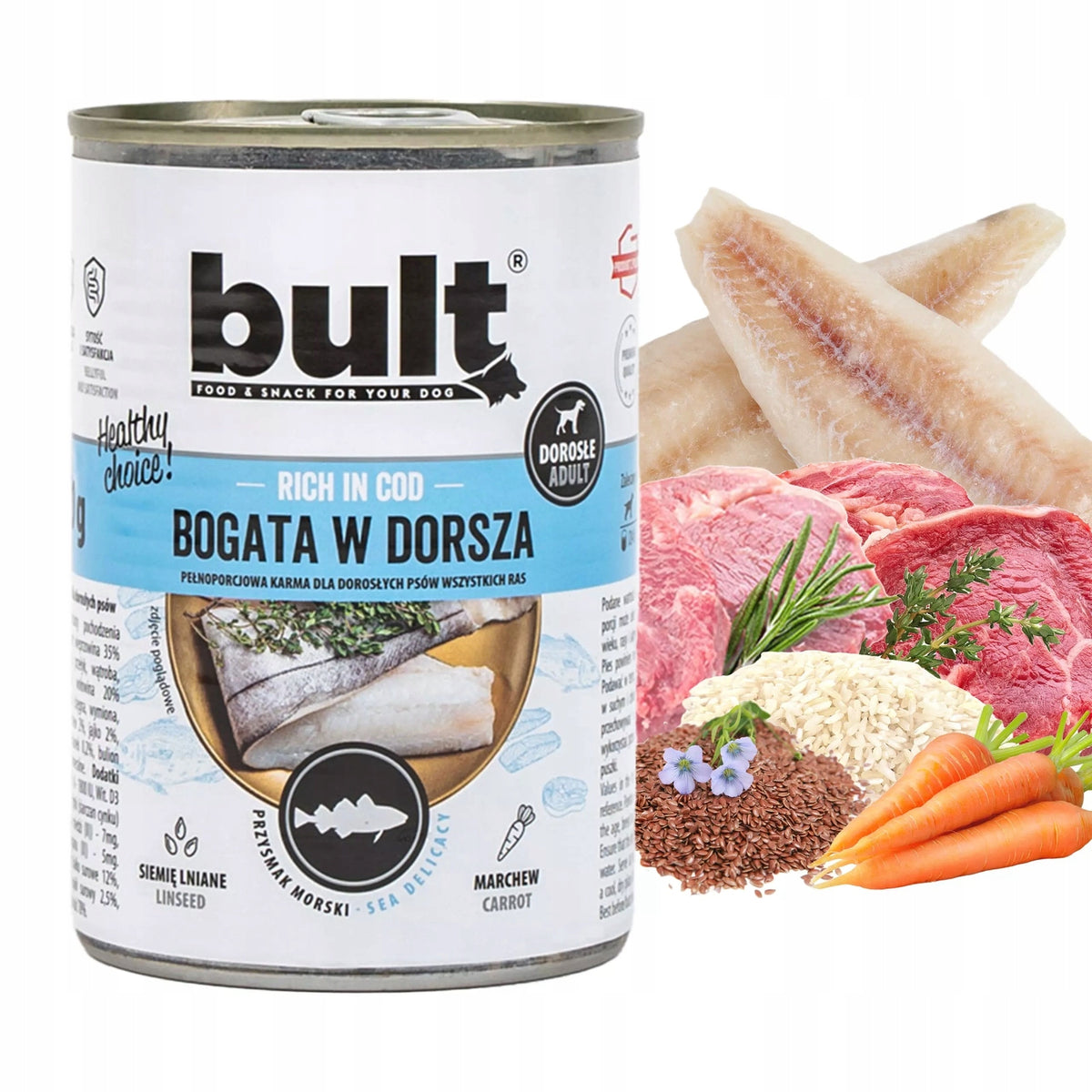 BULT Mokra karma dla psa 75% mięsa – 12 puszek x 800 g dla dorosłych psów, mix smaków