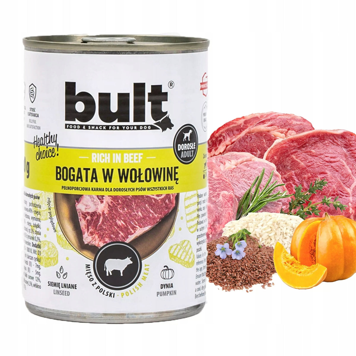 BULT Mokra karma dla psa 75% mięsa – 12 puszek x 800 g dla dorosłych psów, mix smaków
