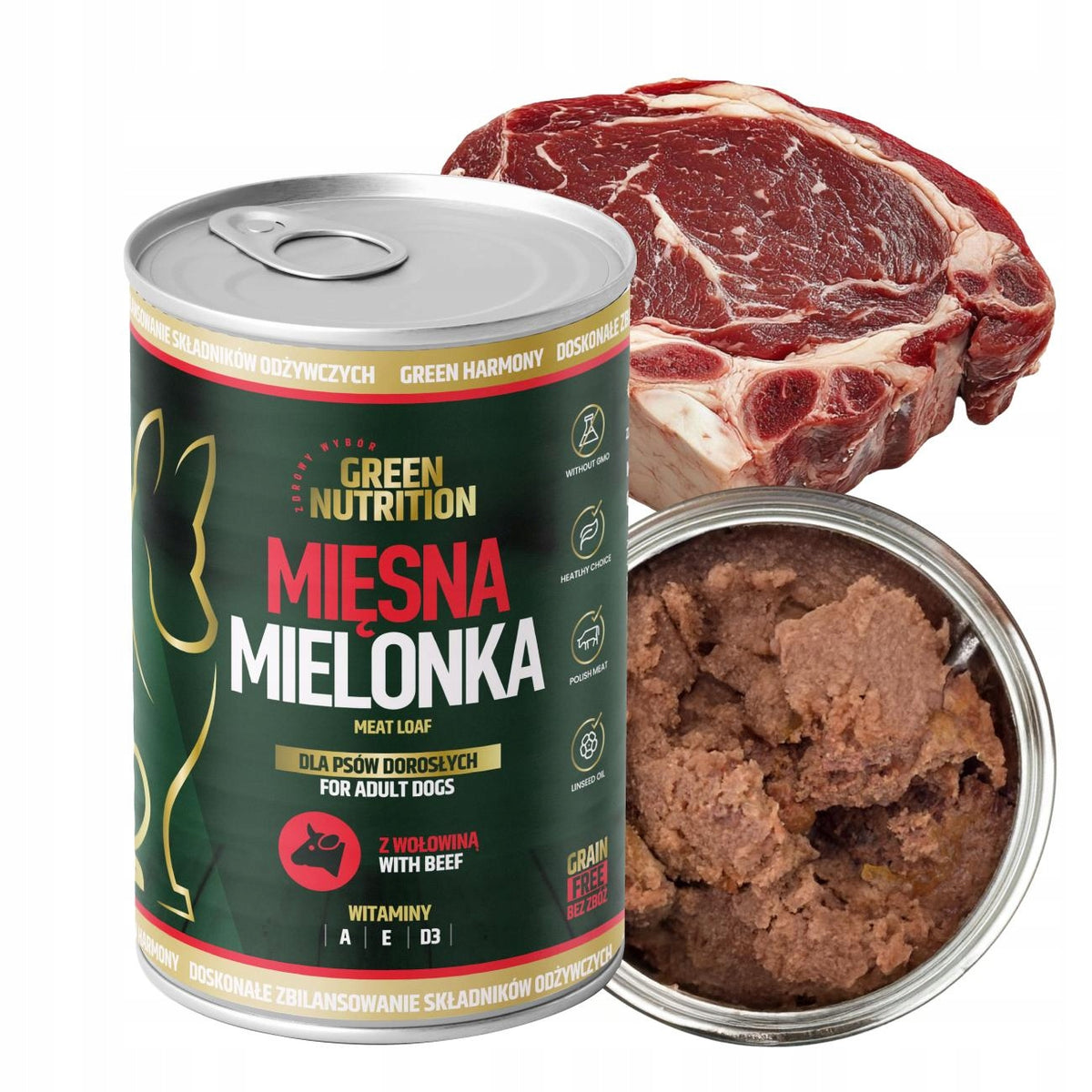 Green Nutrition mokra karma dla psa bezzbożowa 24 x 400 g, 65% mięsa – mix smaków
