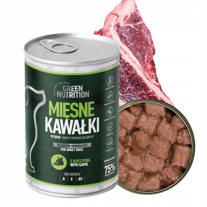 Green Nutrition mokra karma dla psa 24 x 415 g – 75% mięsa w kawałkach, mix smaków