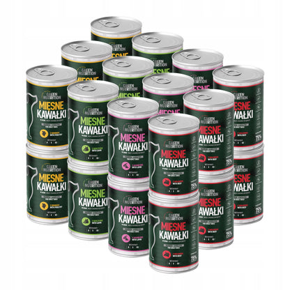 Green Nutrition mokra karma dla psa 24 x 415 g – 75% mięsa w kawałkach, mix smaków