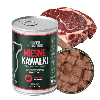 Green Nutrition mokra karma dla psa 24 x 415 g – 75% mięsa w kawałkach, mix smaków