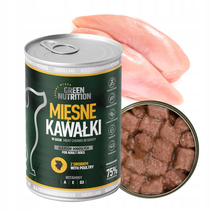 Green Nutrition mokra karma dla psa 24 x 415 g – 75% mięsa w kawałkach, mix smaków