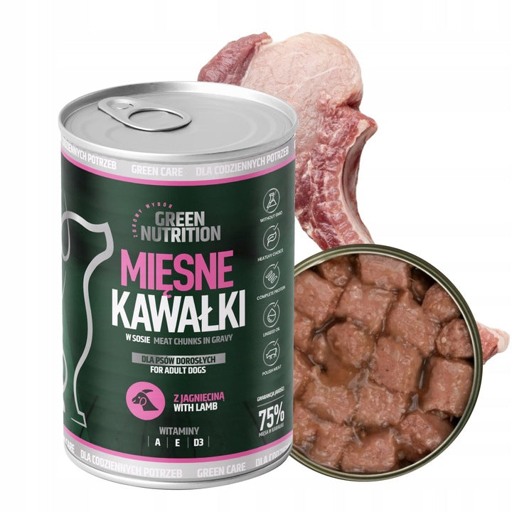 Green Nutrition mokra karma dla psa 24 x 415 g – 75% mięsa w kawałkach, mix smaków