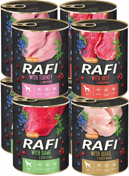 Rafi mokra karma dla psa bez zbóż 8 x 800 g – puszki dla dorosłych psów, mix smaków