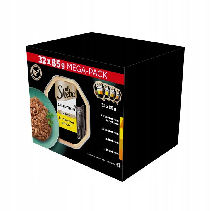 Sheba Selection mokra karma dla kota w sosie 32 x 85 g – drobiowe smaki, bezzbożowa