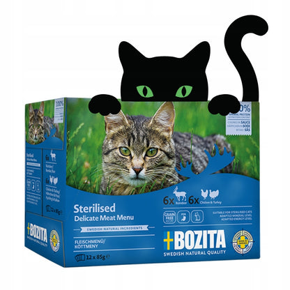 Bozita mokra karma dla kota w sosie 12 x 85 g – bezzbożowa, mix smaków renifer i kurczak