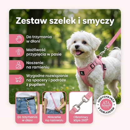 Szelki miękkie oddychające z odblaskiem i smyczą dla psa