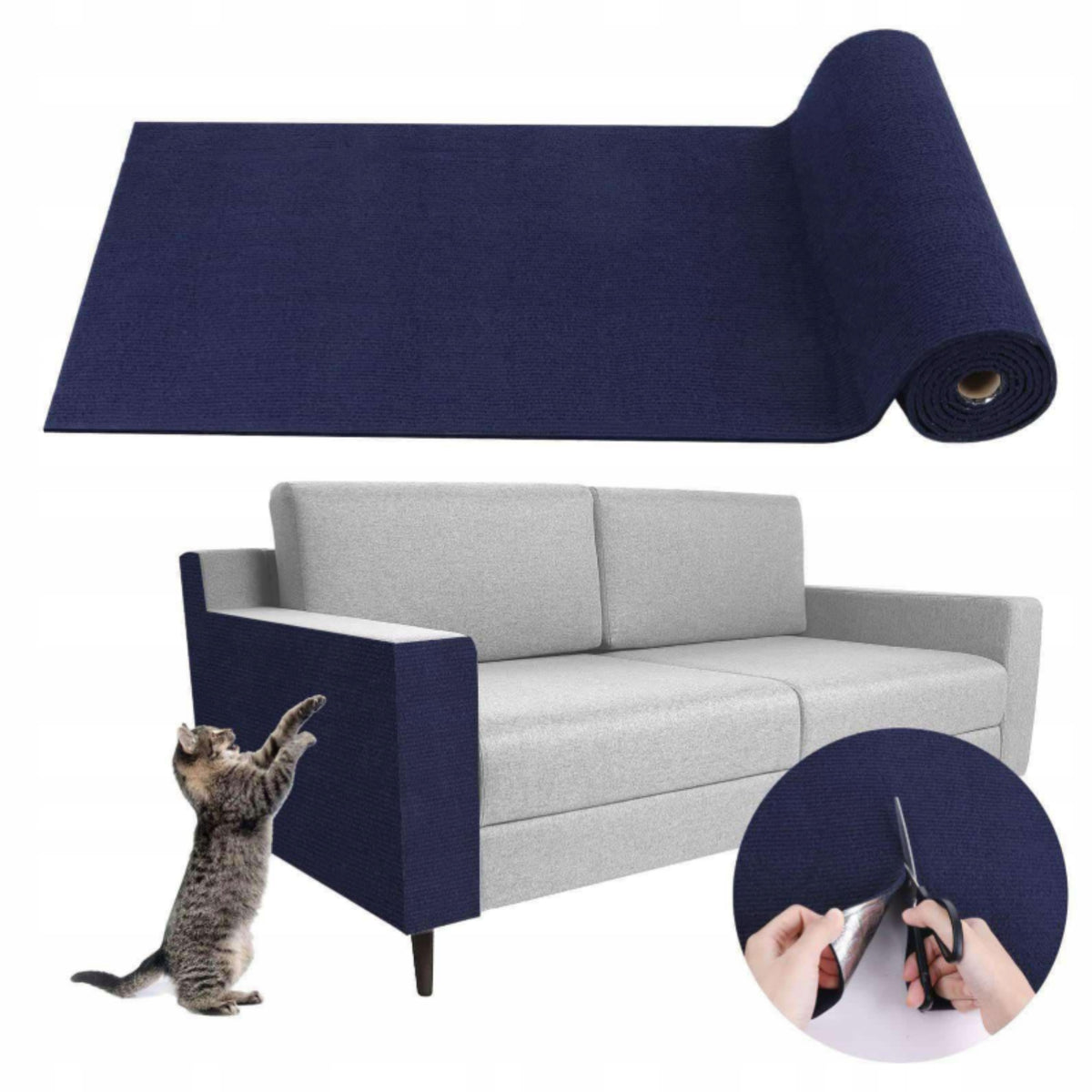 Samoprzylepna mata do drapania dla kota 100 × 60 cm – ochrona kanapy i mebli, niebieska