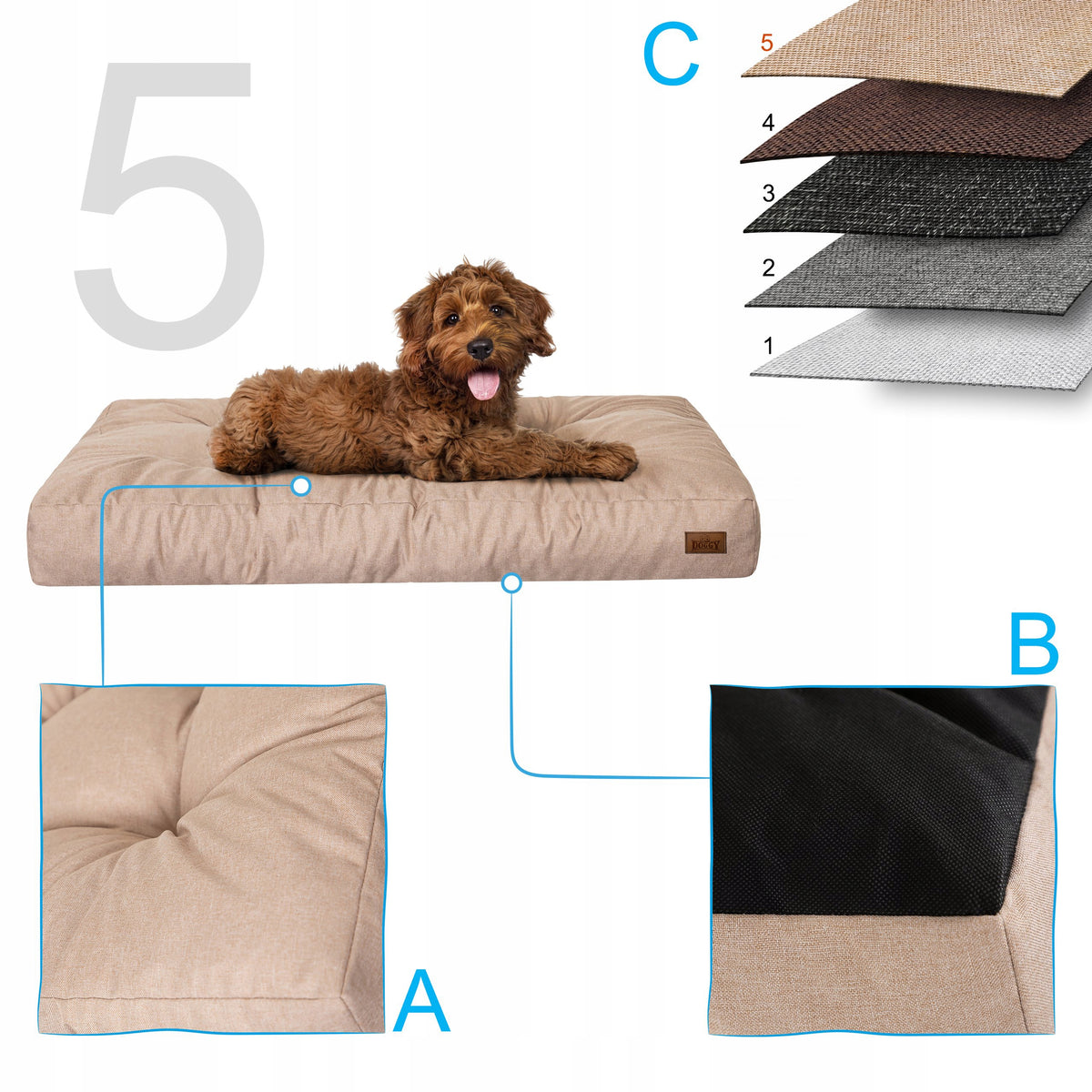 Materac dla psa XL 120x90 cm wodoodporny, legowisko dla dużych psów – beżowy