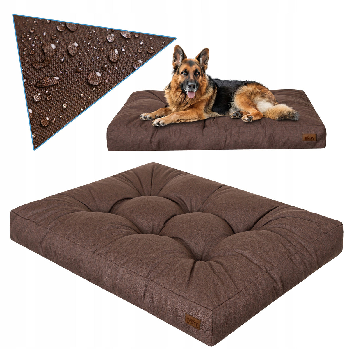 Materac dla psa XL 120x90 cm wodoodporny, grubość 14 cm, dla dużych psów – brązowy