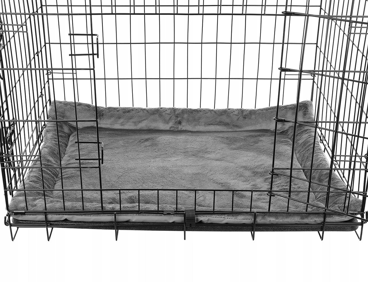 Lovedog Mata dla psa 90 x 60 cm do klatki i samochodu, rozmiar M, futerko i Kodura – szara