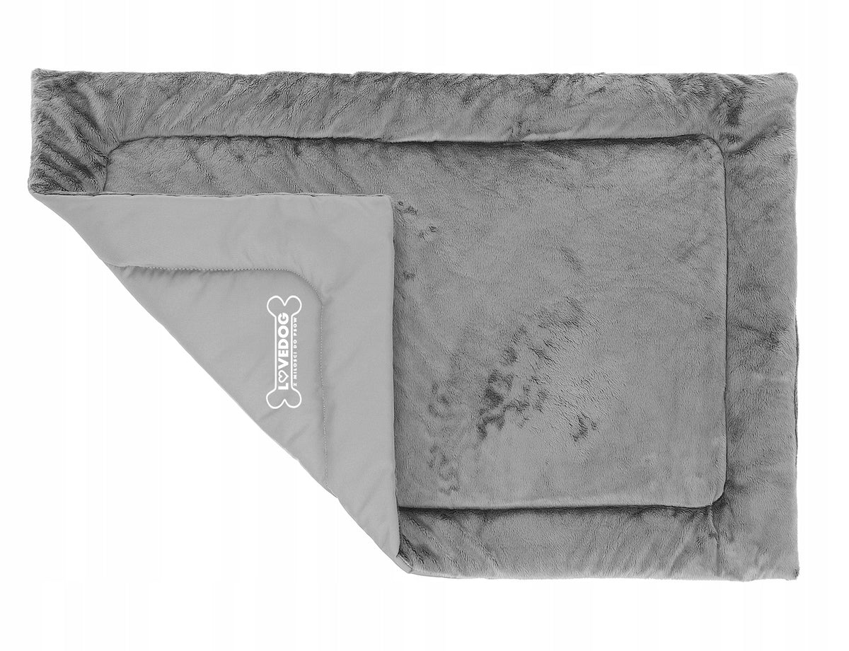 Lovedog Mata dla psa 90 x 60 cm do klatki i samochodu, rozmiar M, futerko i Kodura – szara