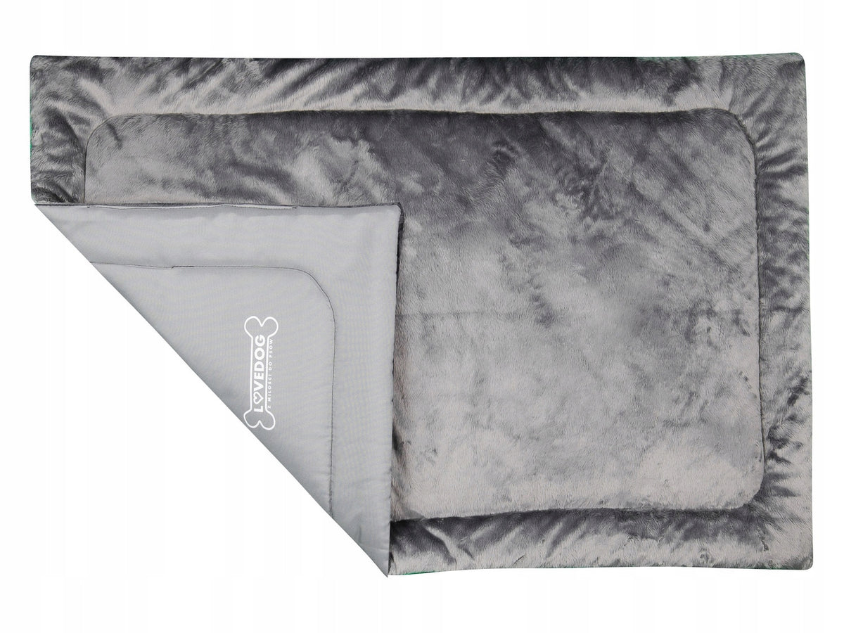 Lovedog Mata dla psa 90 x 60 cm do klatki i samochodu, rozmiar M, futerko i Kodura – szara