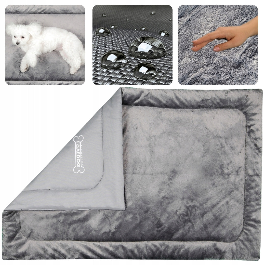 Lovedog Mata dla psa 90 x 60 cm do klatki i samochodu, rozmiar M, futerko i Kodura – szara