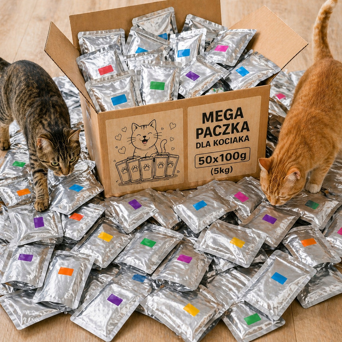 Mokra karma dla kota dorosłego 50 saszetek 85/100 g bez cukru – mix smaków