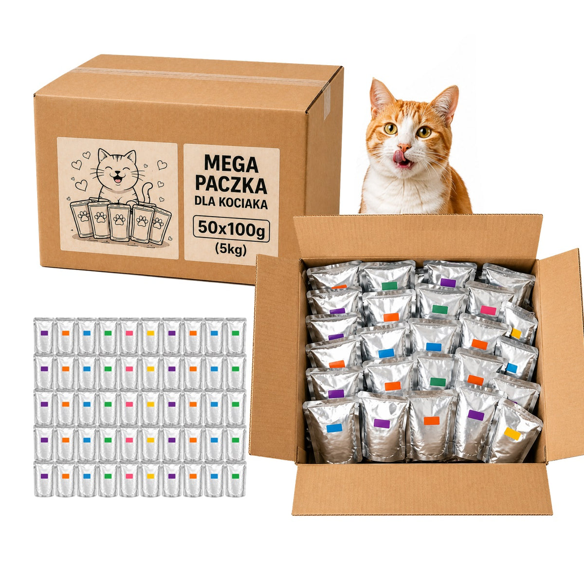 Mokra karma dla kota dorosłego 50 saszetek 85/100 g bez cukru – mix smaków