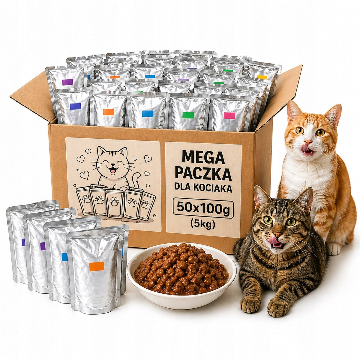 Mokra karma dla kota dorosłego 50 saszetek 85/100 g bez cukru – mix smaków