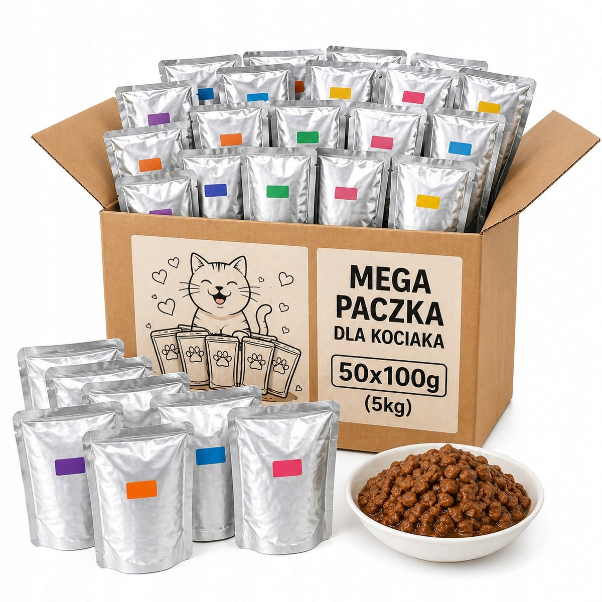 Mokra karma dla kota dorosłego 50 saszetek 85/100 g bez cukru – mix smaków