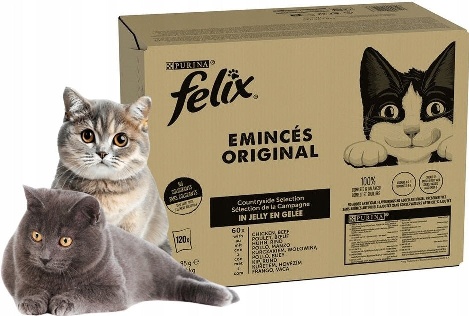Felix Classic mokra karma dla kota 120 x 85 g – wołowina i kurczak w galarecie, saszetki