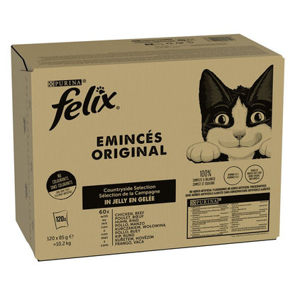 Felix Classic mokra karma dla kota 120 x 85 g – wołowina i kurczak w galarecie, saszetki