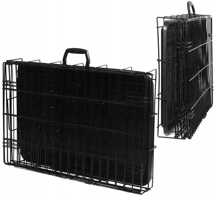 Klatka dla psa 76 x 54 x 62 cm L z materacem, składana, stal proszkowana – czarna