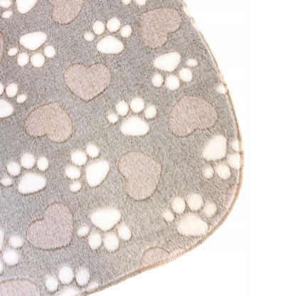 DOTTY Pluszowy kocyk dla psa i kota 80 x 55 cm, łapki i serduszka – beżowy