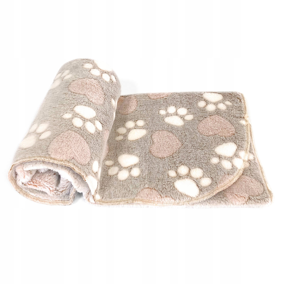 DOTTY Pluszowy kocyk dla psa i kota 80 x 55 cm, łapki i serduszka – beżowy