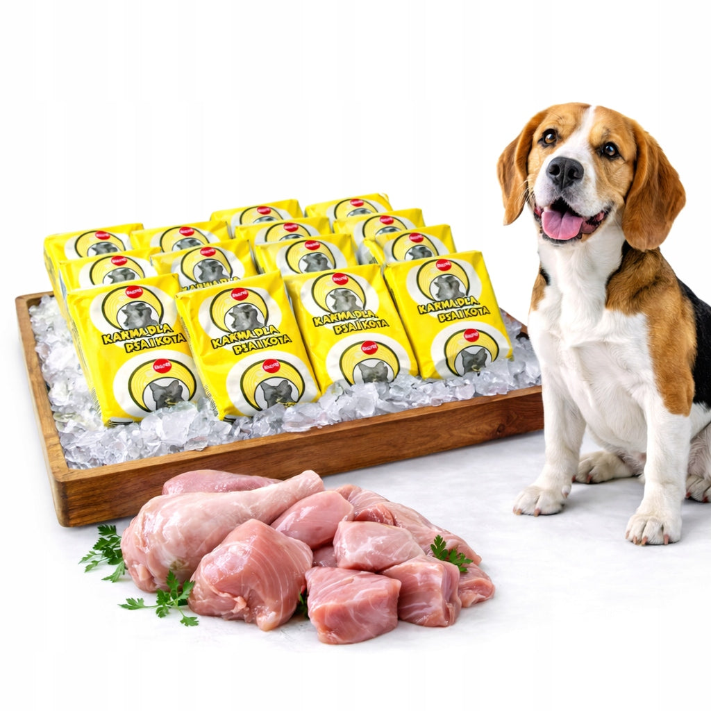 Mrożone mięso dla psa z indyka BARF bez kości 10 kg – kostki 40 x 250 g